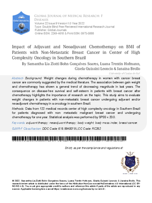 Impact of Adjuvant and Neoadjuvant Chemotherapy on BMI of Patients With Non-Metastatic Breast Cancer in Center of  High Complexity Oncology in Southern Brazil