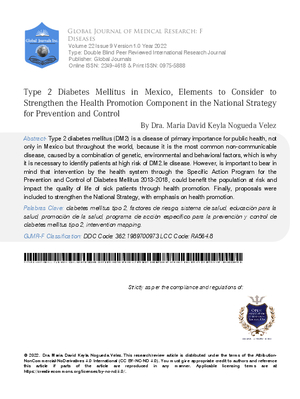 Type 2 Diabetes Mellitus in Mexico, Elements to Consider to Strengthen the Health Promotion Component in the National Strategy for Prevention and Control