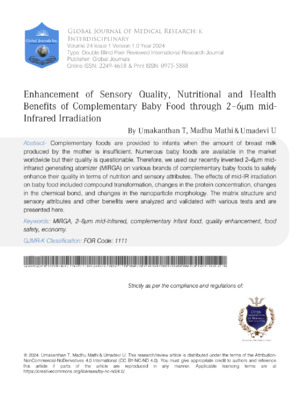 Enhancement of Sensory Quality, Nutritional And Health Benefits of Complementary Baby  Food Through 2–6µm Mid-Infrared Irradiation