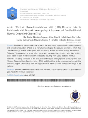 Acute Effect of Photobiomodulation with LED in Individuals with Diabetic Neuropathy