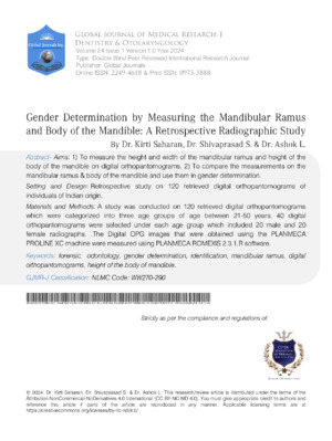 Gender Determination by Measuring The Mandibular Ramus and Body of The Mandible: A Retrospective Radiographic Study