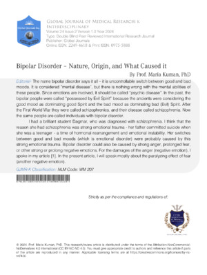 Bipolar Disorder – Nature, Origin, and What Caused It