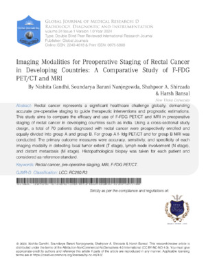 Imaging Modalities for Preoperative Staging of Rectal Cancer in Developing Countries : A Comparative Study of F-FDG PET/CT And MRI