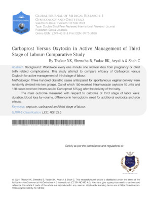 Carboprost Versus Oxytocin in Active Management of Third Stage of Labour: Comparative Study