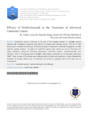 Efficacy of Pembrolizumab in the Treatment of Advanced Colorectal Cancer