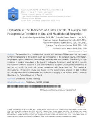 Evaluation of the Incidence and Risk Factors of Nausea and Postoperative Vomiting in Oral and Maxillofacial Surgeries