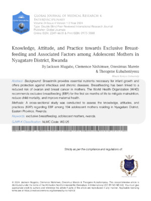 Knowledge, Attitude, and Practice Towards Exclusive Breastfeeding and Associated Factors Among Adolescent Mothers in Nyagatare District, Rwanda