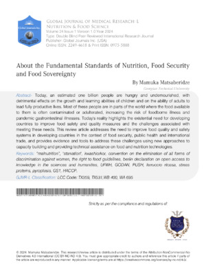 About the Fundamental Standards of Nutrition, Food Security, and Food Sovereignty