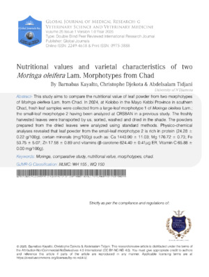 Nutritional values and varietal characteristics of two Moringa oleifera Lam. morphotypes from Chad