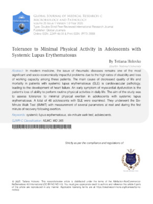 Tolerance to Minimal Physical Activity in Adolescents With Systemic Lupus Erythematosus