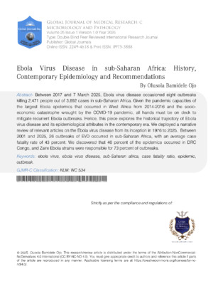  Ebola Virus Disease in sub-Saharan Africa: History, Contemporary Epidemiology and Recommendations