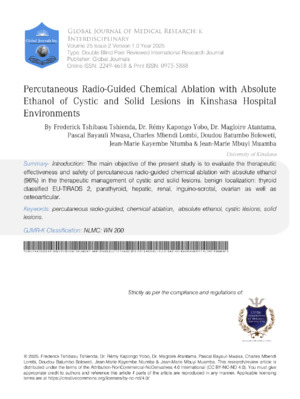 Percutaneous Radio-Guided Chemical Ablation with Absolute Ethanol of Cystic and Solid Lesions in Kinshasa Hospital Environments