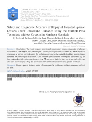 Safety and Diagnostic Accuracy of Biopsy of Targeted Splenic Lesions Under Ultrasound Guidance Using the Multiple-Pass Technique Without Co-Axial in Kinshasa Hospitals
