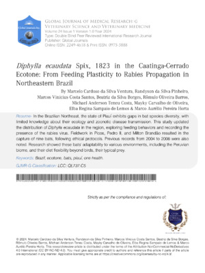 Diphylla Ecaudata Spix, 1823 in the Caatinga-Cerrado Ecotone: From Feeding Plasticity to Rabies Propagation in Northeastern Brazil